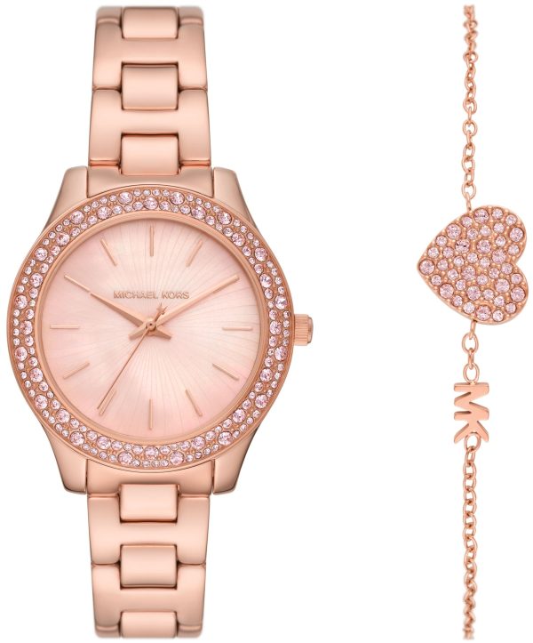 Michael Kors Damklocka MK1068SET Liliane Rosa/Roséguldstonat stål